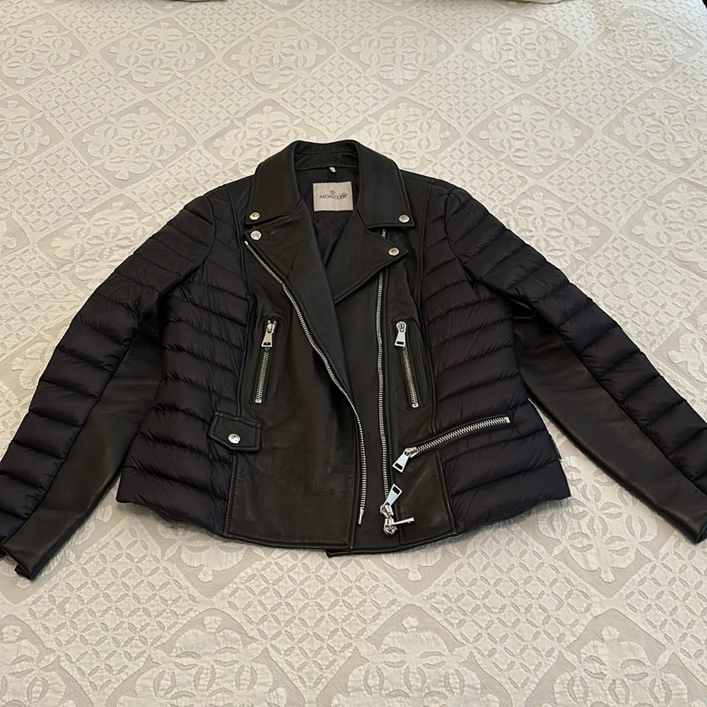 Moncler SOUCI Leather Down Moto Jacket